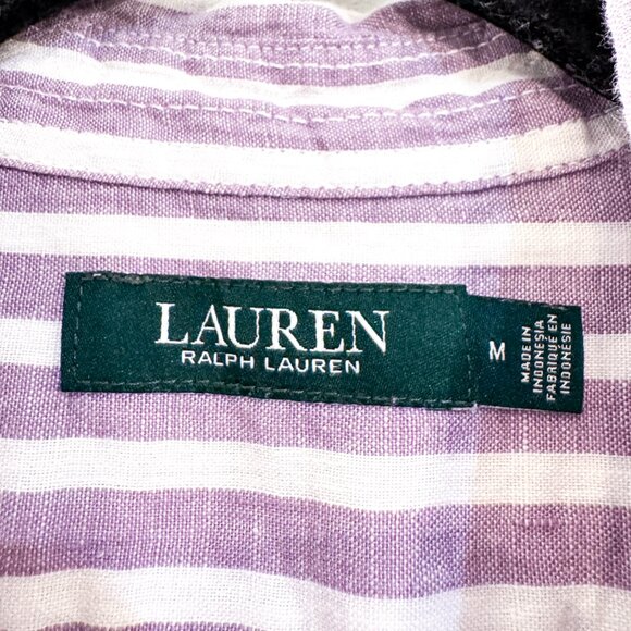 Lauren Ralph Lauren Linen Dress Lavender Striped Belted Pockets Women's Size M - Picture 5 of 8